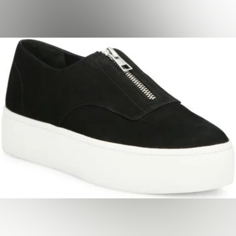 Vince Platform Zip Warner Black Suede Sneakers - Size 7.5 US, 38 EU